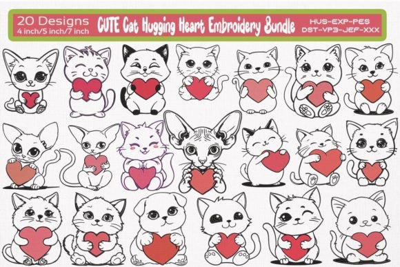 Cute Cat Hugging Heart Embroidery Bundle Review