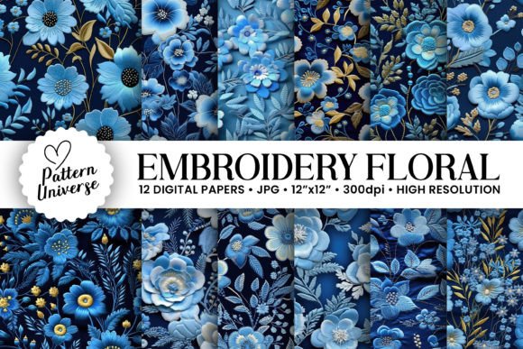 Review: Blue Embroidery Flowers Digital Papers for Craft Fairs