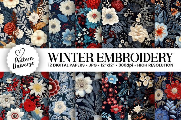 Winter Embroidery Flowers Digital Papers Review